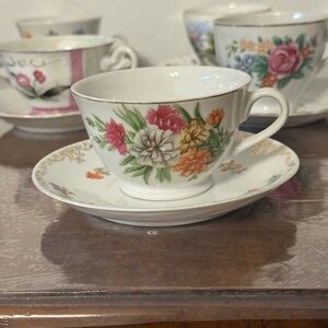 Floral Bone China Teacup and Saucer Set